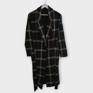 AllSaints Coat Women XS Black White Lara Check Wool Blend Italian Cloth Oversize
